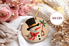 Vintage Snowman Round Ornament, Winter Ornament Design Product Image 2