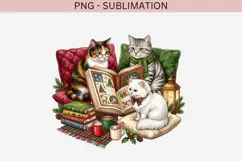 Christmas bookish cat png design for T-shirts Product Image 2
