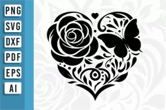 Flower Heart SVG, Floral Heart SVG, Butterfly Heart, Love Product Image 2