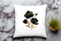 Black Gold Flowers Watercolor Clipart Sublimation PNG Product Image 3