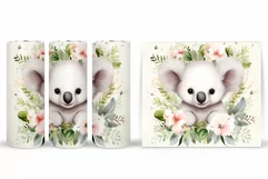 Cute Koala Tumbler Sublimation. Koala Flowers Tumbler Design Product Image 2