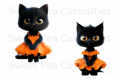 Black Cat, Orange, Ephemera, PNG, watercolor, Clipart Product Image 2