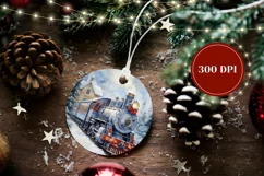 Christmas Ornament PNG, Watercolor Christmas Train Ornament Product Image 2