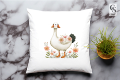 Watercolor White Goose Floral Clipart Sublimation PNG Product Image 2