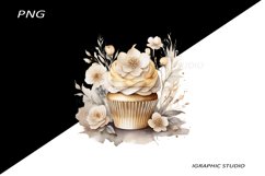 Gold Flowers Cupcake Clipart Product Image 1