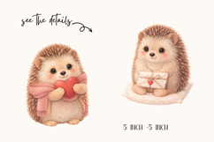 Cute Hedgehog Clipart Watercolor Valentine PNG Product Image 2