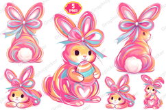 Bunny Coquette Bow PNG, Brushstroke bunny easter PNG Product Image 1