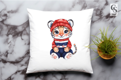 Watercolor Cute Baby Tiger Patriotic USA Outfit PNG Clipart Product Image 2