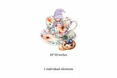 Watercolor gnome in a mug of tea with cookies, Gnome PNG Product Image 2
