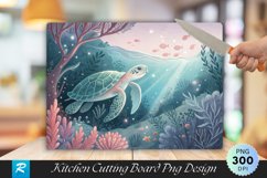 Glowing Turtle in a Magical Ocean World Cutting Board PNG Product Image 1