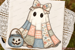 patchwork ghost png,coquette halloween png,cute ghost png Product Image 3