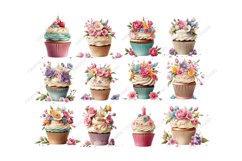 Floral Cupcake Clipart, Coffee Clipart Product Image 2