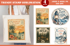 Vintage Coastal Travel Stamp Sublimation PNG Product Image 1