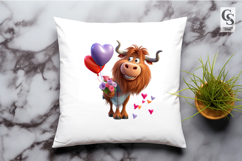 Highland Cow Valentine Hearts Cute Illustration PNG Product Image 3