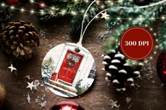 Watercolor Christmas Red Door Ornament, Winter Ornament Product Image 2