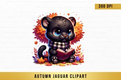 Watercolor autumn jaguar clipart, Cute Autumn Jaguar Product Image 1