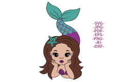 Little Mermaid Girl SVG Brown Hair Cute Mermaid Clipart Product Image 2