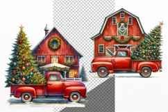 Christmas clipart, Red truck clipart, Winter clipart Product Image 2
