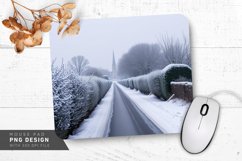 Snowy Cottage with Frosty Trees Mouse Pad PNG Product Image 1