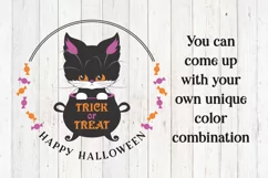 Trick or Treat Halloween Round Sign SVG with Black Cat Product Image 2