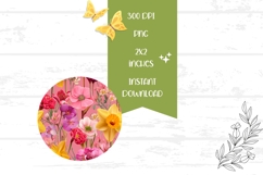 Pink Round Earrings, Colorful Flowers Earrings Design Product Image 2