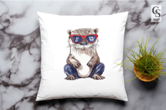 Cute Otter Patriotic Glasses Watercolor Clipart PNG Product Image 2