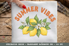 Summer Vibes PNG, Retro Lemon Floral Sublimation Design Product Image 1