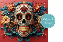 3D Sugar Skull Tumbler Wrap, Floral Skull Tumbler Template Product Image 2