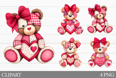 Patchwork Bear Clipart. Valentines Bear Sublimation Product Image 1