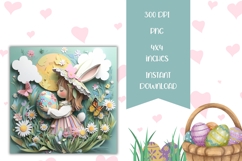 3D Easter Bunny Girl Square Coasters, Easter Square Coasters Product Image 2