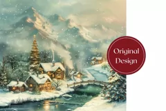 Watercolor Christmas Tumbler Design, Christmas Village PNG Product Image 2