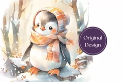 Watercolor Christmas Tumbler Wrap, Baby Penguin Sublimation Product Image 2
