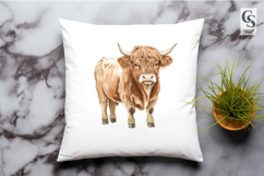 Cute Highland Cow Watercolor Farm Animal Clipart PNG Product Image 3