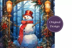 Stained Glass Snowman Tumbler Wrap Design, Christmas Tumbler Product Image 2