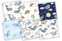 Watercolor Whale Seamless Patterns Product Image 2