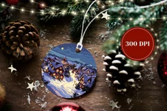 Cartoon Village Ornament Design, Cozy Winter Night Ornament Product Image 2