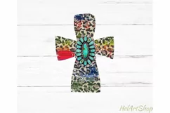Serape Leopard Cross Png, Turquoise Stone Png Product Image 1