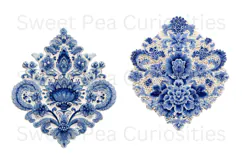 Blue Toile, Ephemera, PNG, Clipart, Junk Journal, flowers Product Image 2