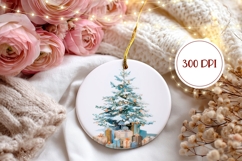 Watercolor Christmas Round Ornament, Winter Tree Ornament Product Image 2