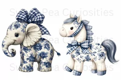 Blue Toile, Ephemera, Dog, Bear, Nursery, PNG, Clipart Product Image 2