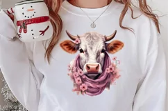 Beautiful Christmas Cow Clipart, Christmas Cow Clipart Product Image 2
