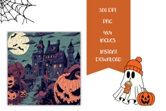 Spooky Castle Square Coasters, Moon Square Coaster Print Product Image 2