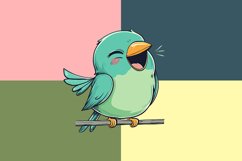 Happy Green Bird Singing on a Branch Product Image 3
