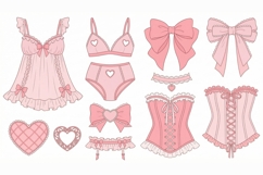 Coquette Lingerie Clipart PNG SVG, Pink Corset Bow Heart Set Product Image 2