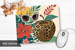 Bold Leopard Apple Sunglasses and Flowers Mouse Pad PNG Product Image 1