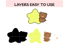 Cute Bear with Star SVG | Kawaii Teddy Bear Clipart Bundle | Product Image 2
