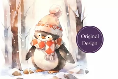 Watercolor Christmas Tumbler Design, Christmas Penguin PNG Product Image 2