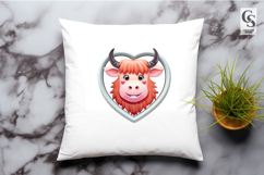 Cute Highland Cow Face Heart Frame Valentine PNG Product Image 3
