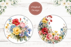 Watercolor Flowers Car Coasters, Wildflowers Sublimation Product Image 2