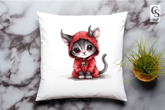 Watercolor Cute Devil Cat Clipart Sublimation PNG Product Image 2